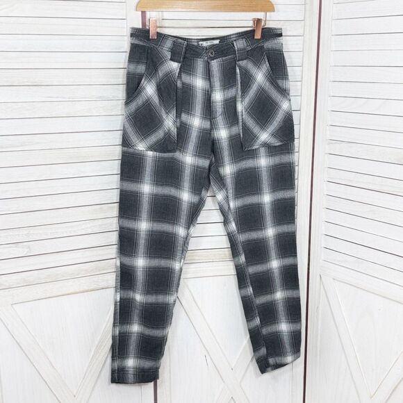 Free People City Slouch Plaid Flannel Utility Pants Grey White 4 - Picture 15 of 15